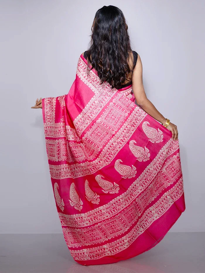 Par Anchal Printed Bishnupuri Katan Silk Saree - WeaversIndia