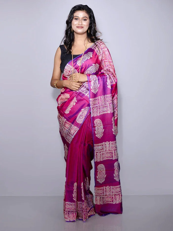 Par Anchal Printed Bishnupuri Katan Silk Saree