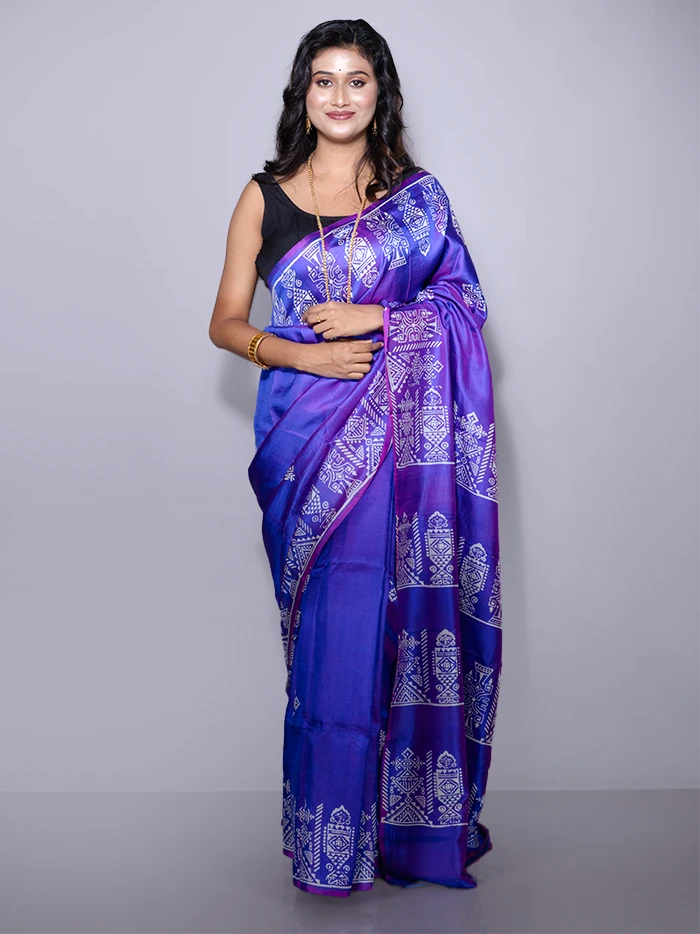 Par Anchal Buti Printed Bishnupuri Katan Silk Saree
