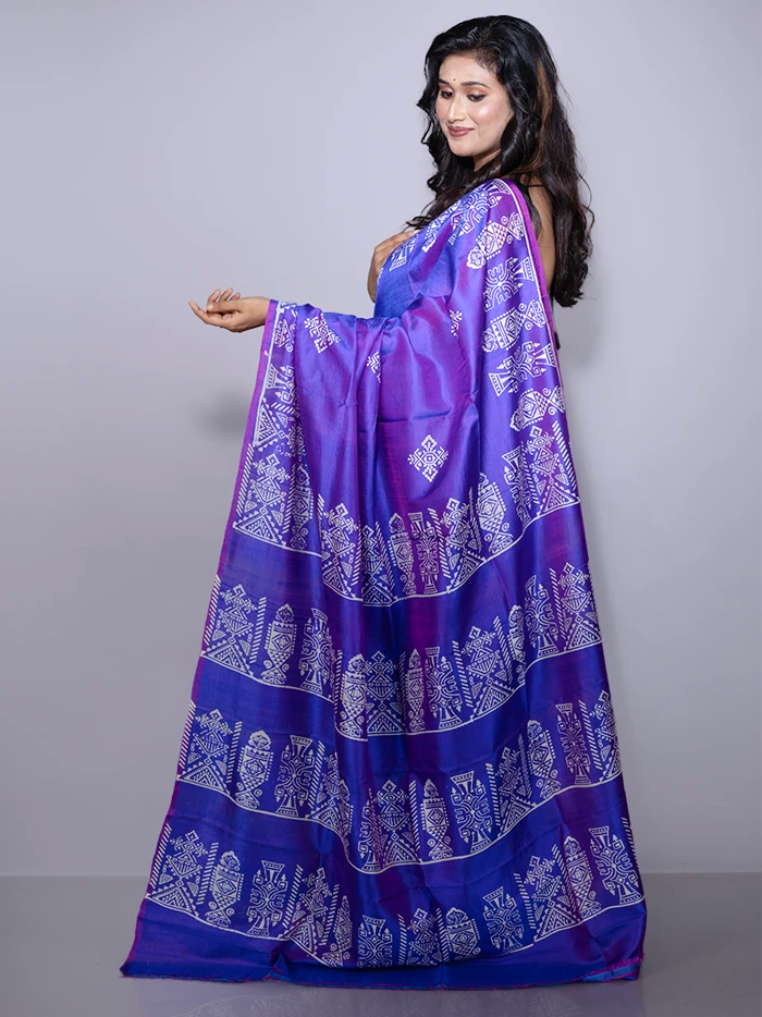 Par Anchal Buti Printed Bishnupuri Katan Silk Saree