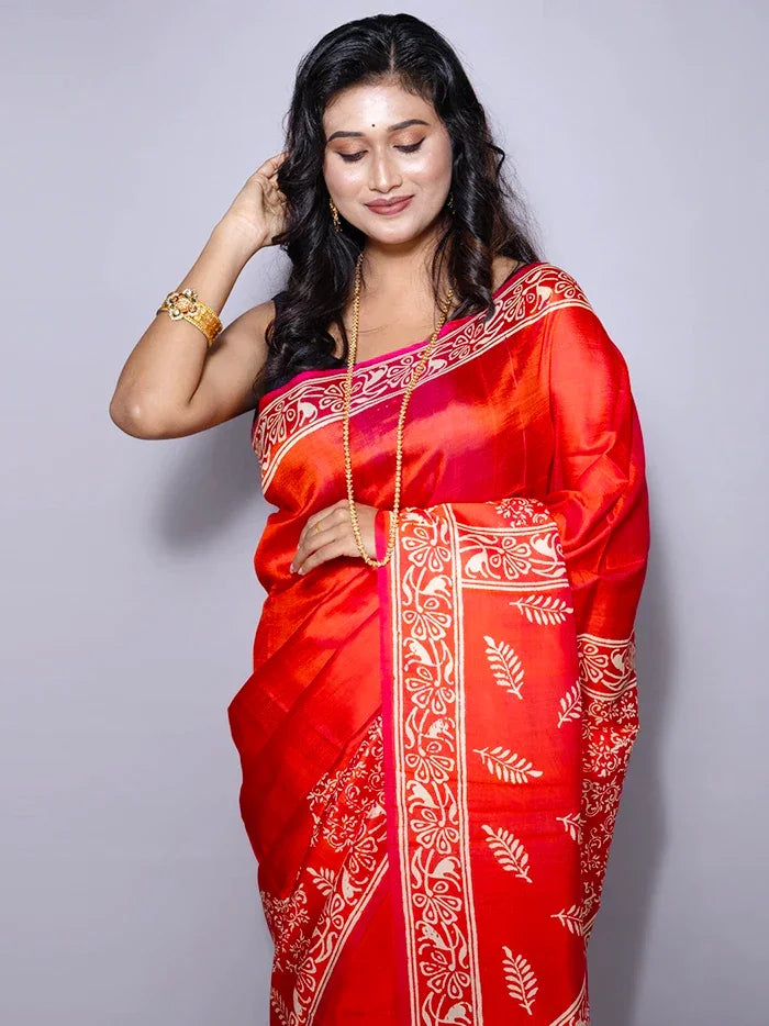 Par Anchal Printed Bishnupuri Katan Silk Saree - WeaversIndia