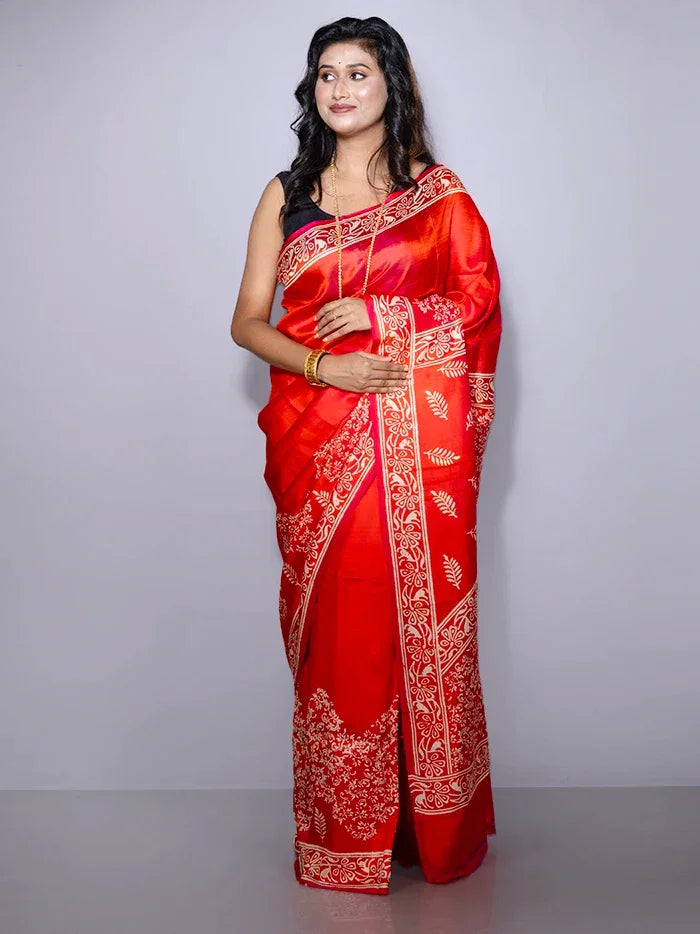 Par Anchal Printed Bishnupuri Katan Silk Saree - WeaversIndia