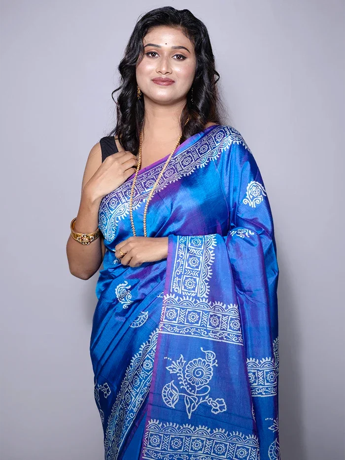 Par Anchal Buti Printed Bishnupuri Katan Silk Saree - WeaversIndia