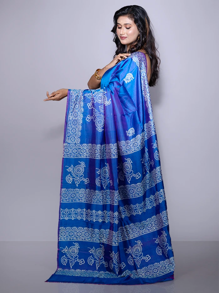Par Anchal Buti Printed Bishnupuri Katan Silk Saree