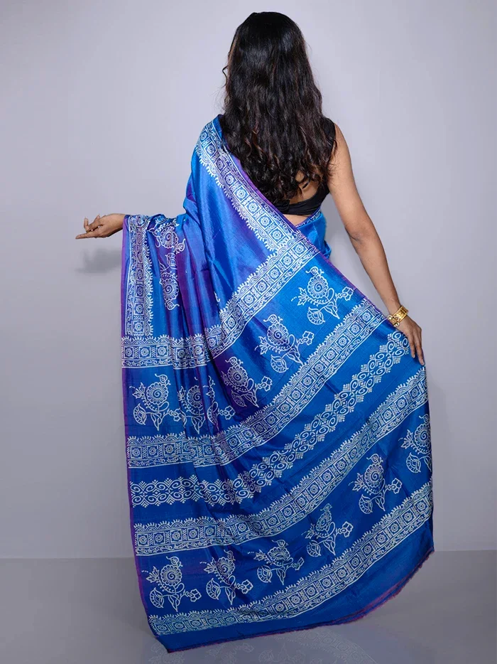 Par Anchal Buti Printed Bishnupuri Katan Silk Saree - WeaversIndia