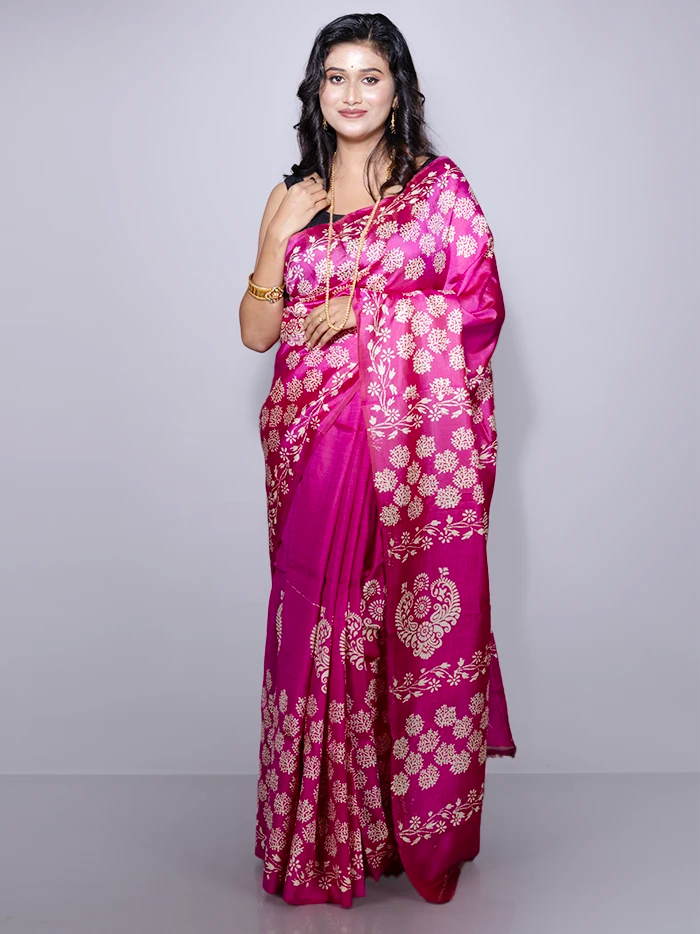 Par Anchal Buti Printed Bishnupuri Katan Silk Saree