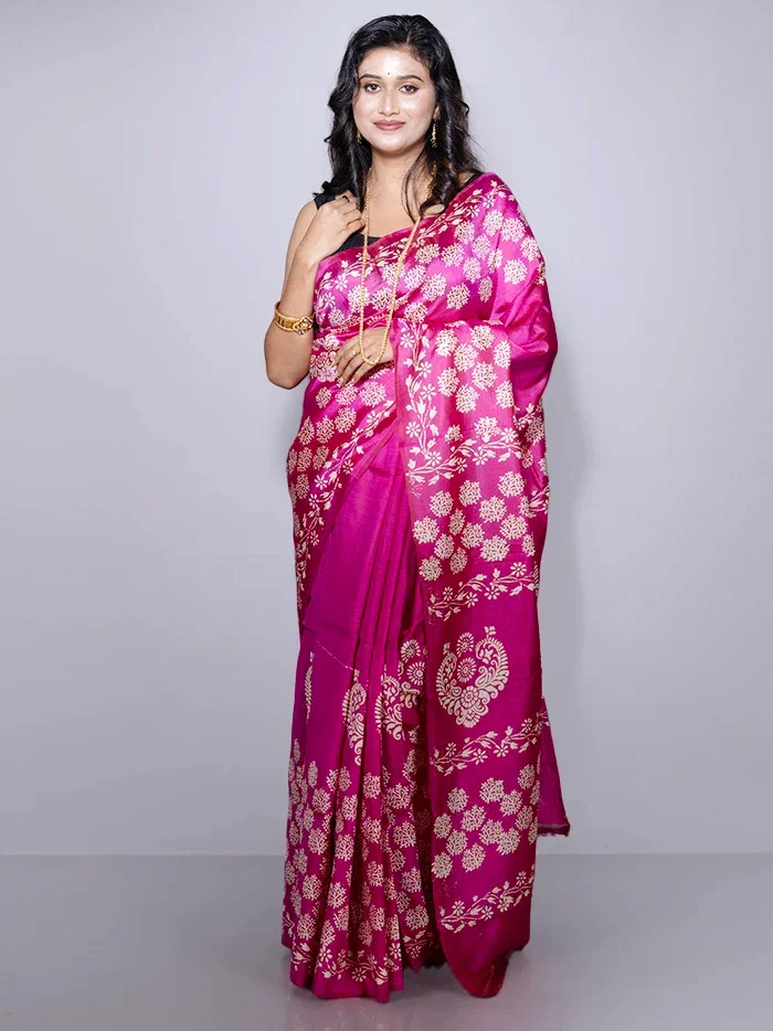 Par Anchal Buti Printed Bishnupuri Katan Silk Saree - WeaversIndia