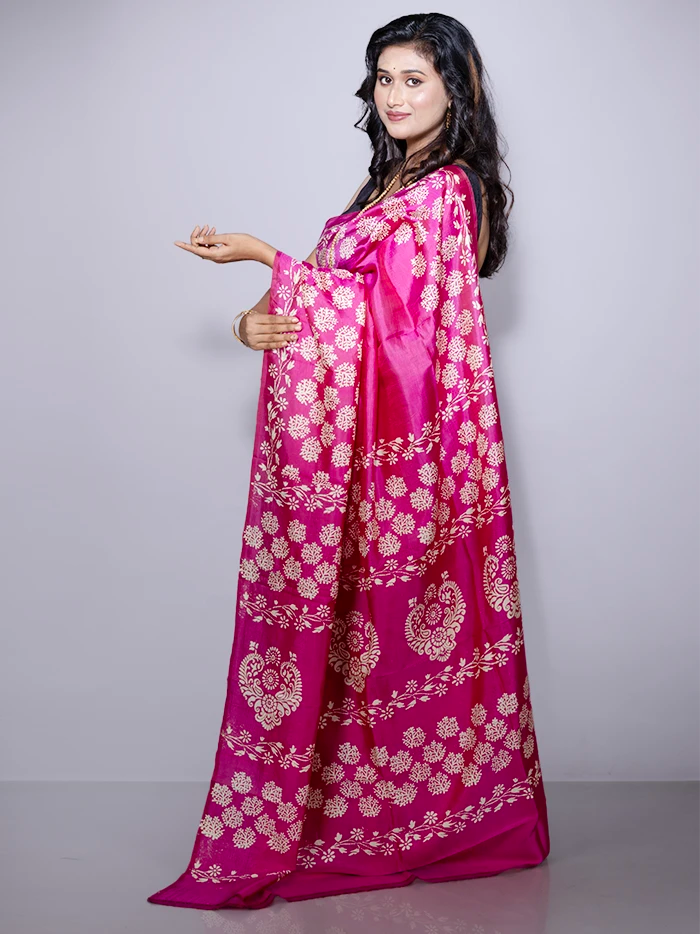 Par Anchal Buti Printed Bishnupuri Katan Silk Saree