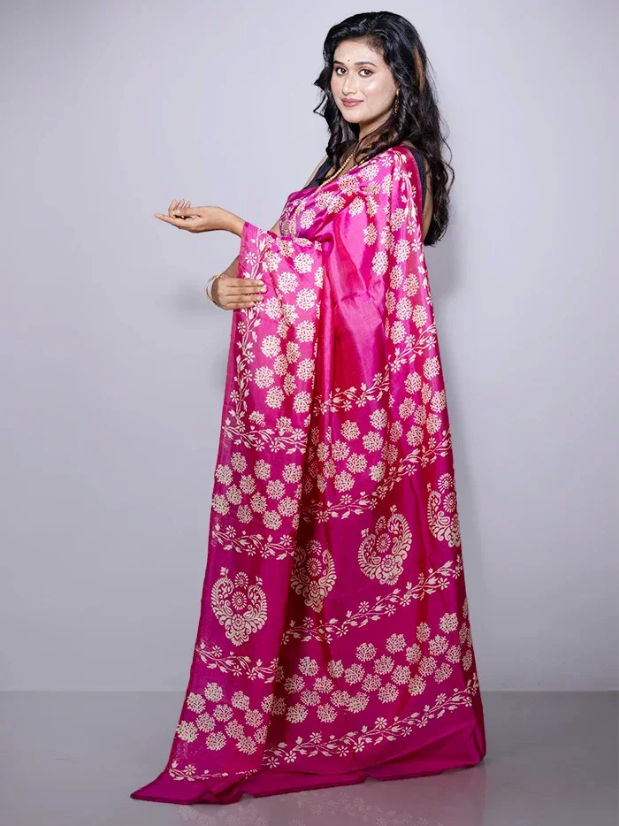 Par Anchal Buti Printed Bishnupuri Katan Silk Saree - WeaversIndia