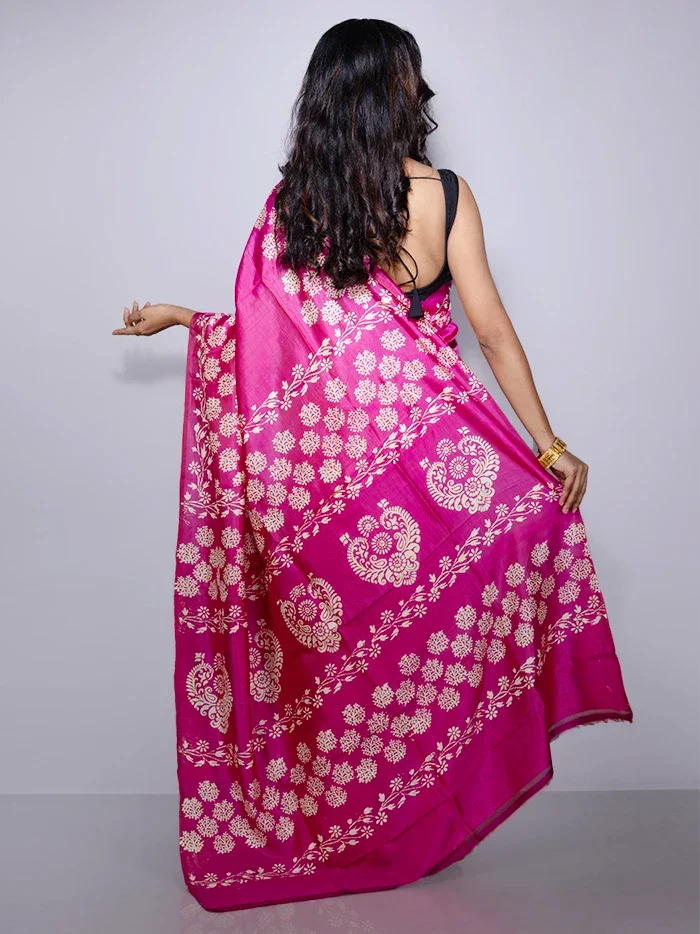 Par Anchal Buti Printed Bishnupuri Katan Silk Saree - WeaversIndia