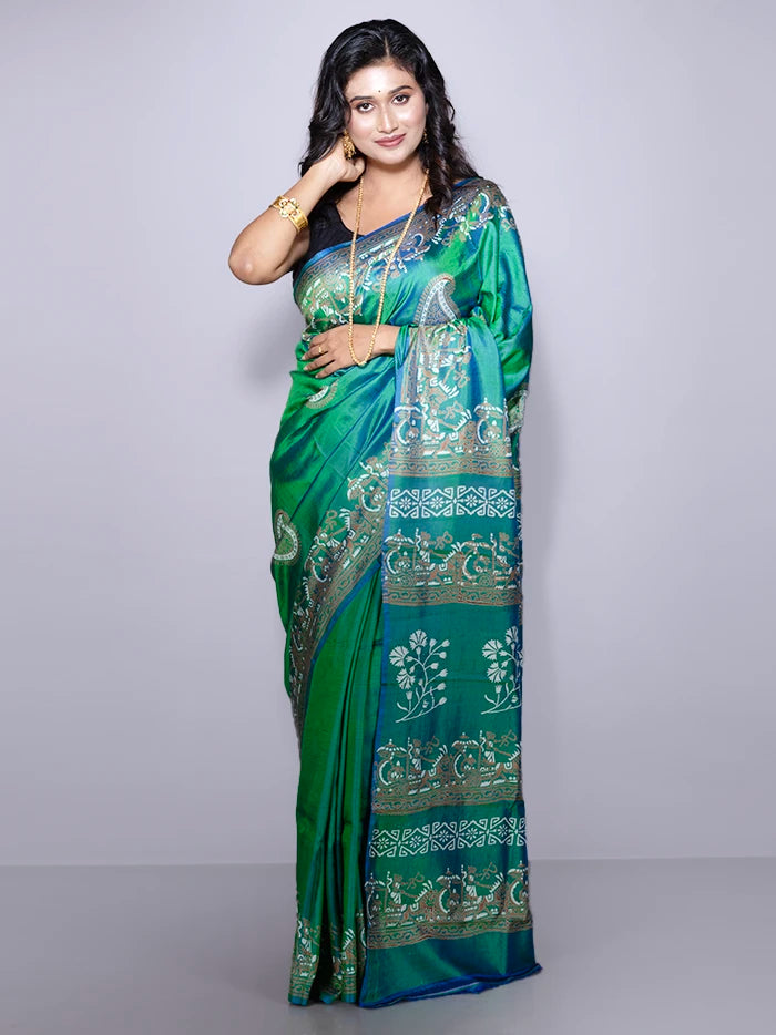 Par Anchal Buti Printed Bishnupuri Katan Silk Saree