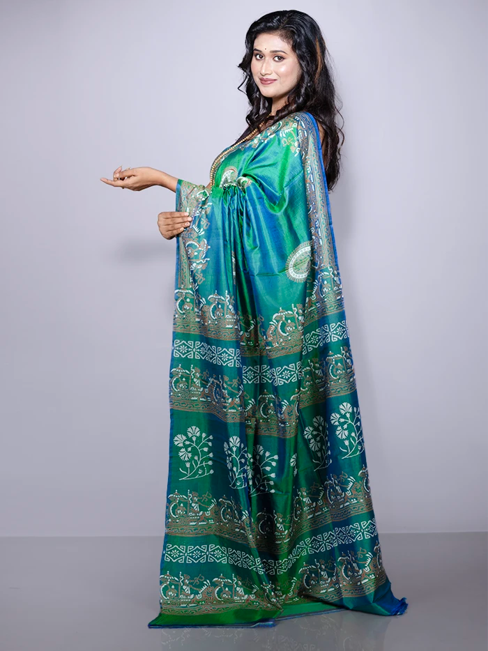 Par Anchal Buti Printed Bishnupuri Katan Silk Saree