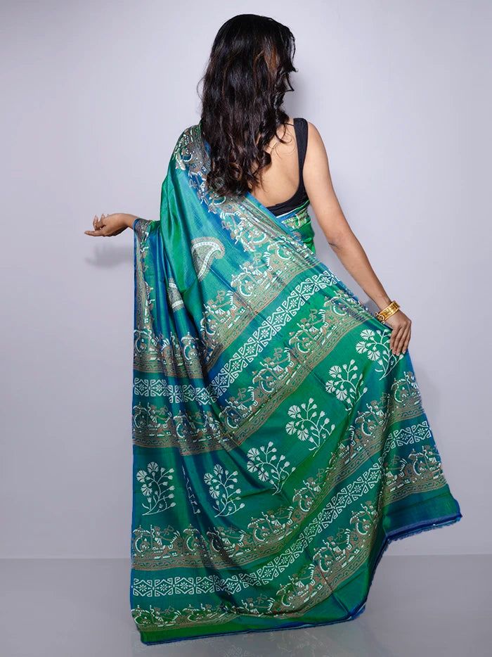 Par Anchal Buti Printed Bishnupuri Katan Silk Saree