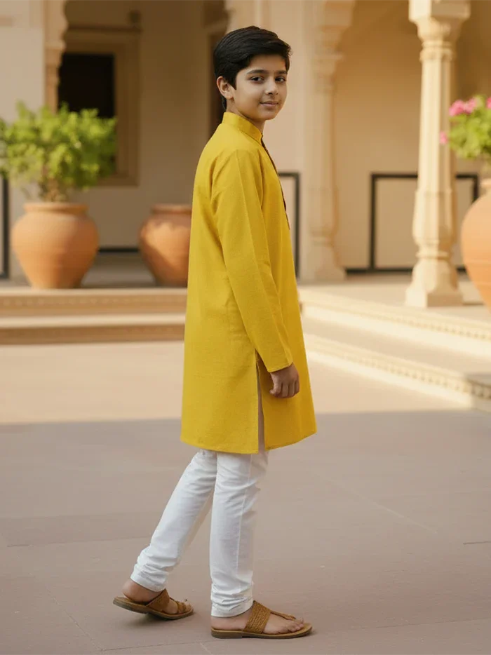 Mustard Yellow Organic Cotton Boys Kurta - WeaversIndia