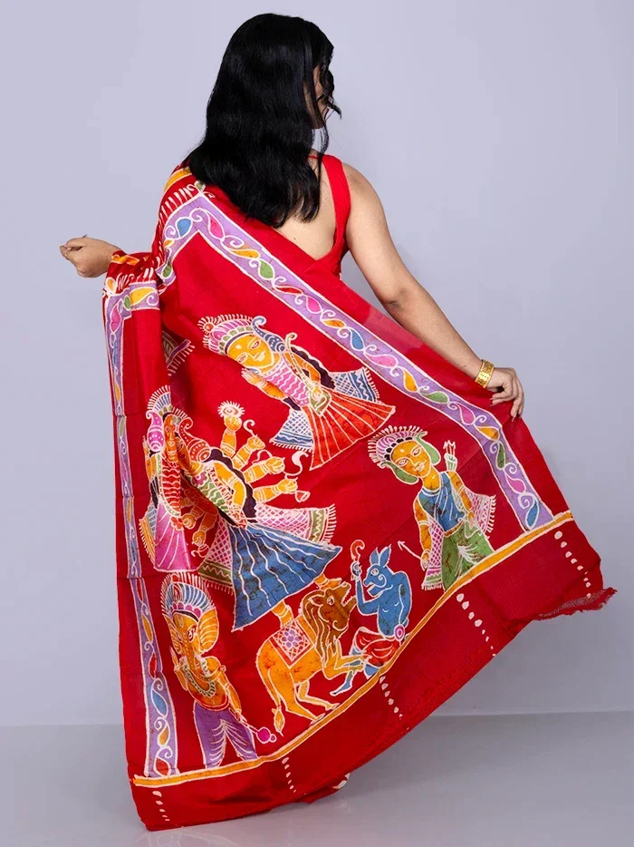 Par Anchal Hand Batik Printed Murshidabad Silk Saree