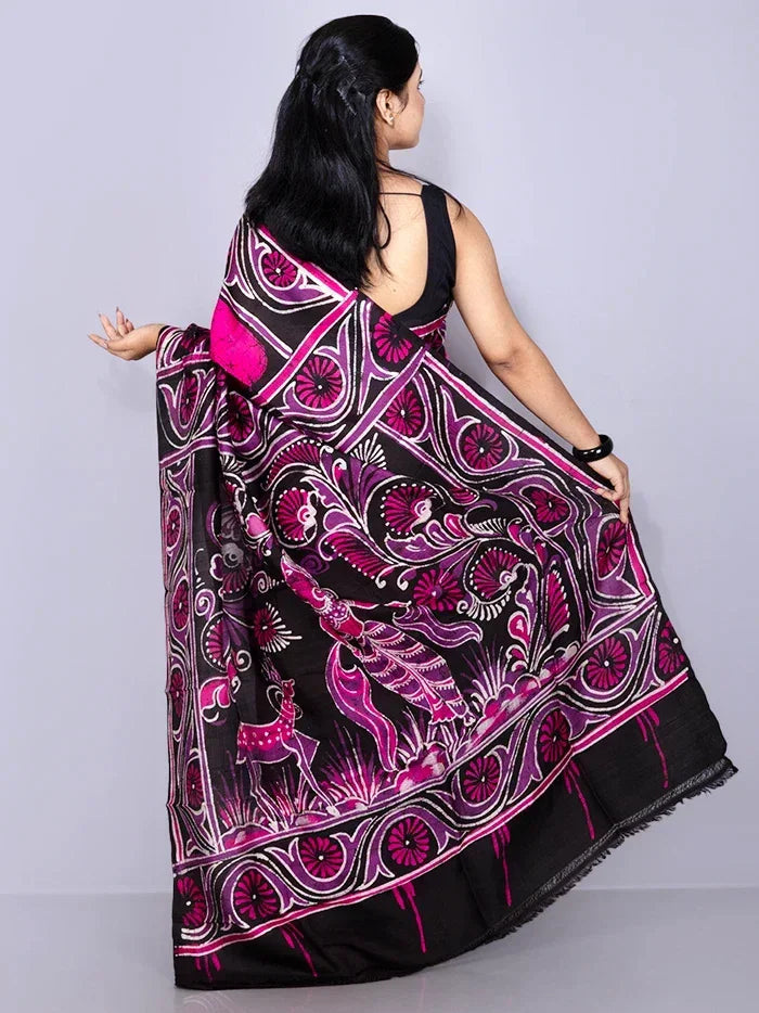 Par Anchal Hand Batik Printed Murshidabad Silk Saree