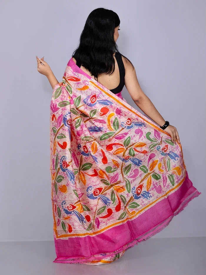 Par Anchal Hand Batik Printed Murshidabad Silk Saree