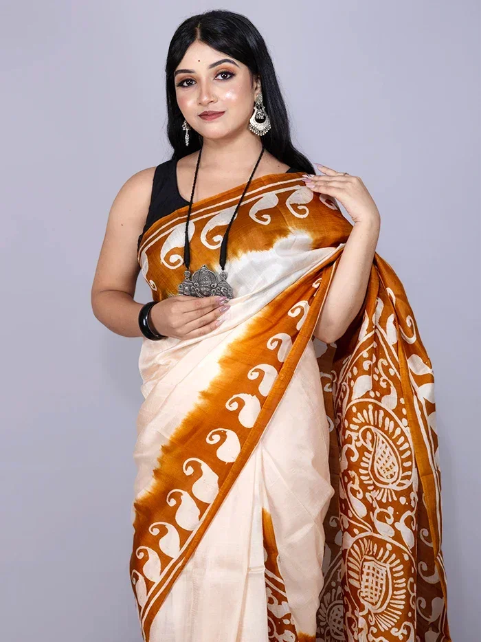 Par Anchal Hand Batik Printed Hand Batik Printed Murshidabad Silk Saree