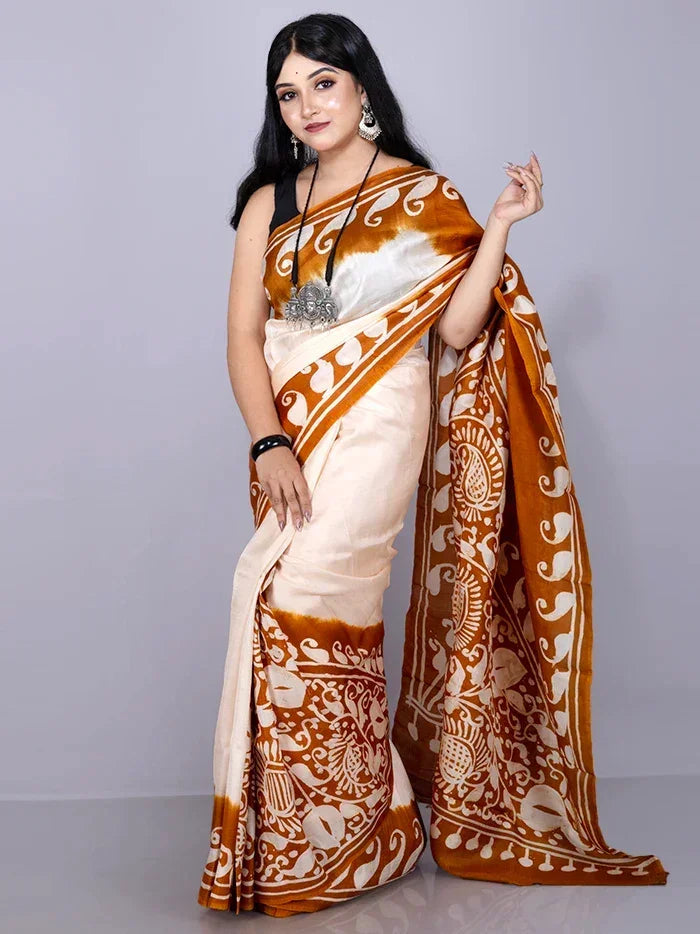 Par Anchal Hand Batik Printed Hand Batik Printed Murshidabad Silk Saree