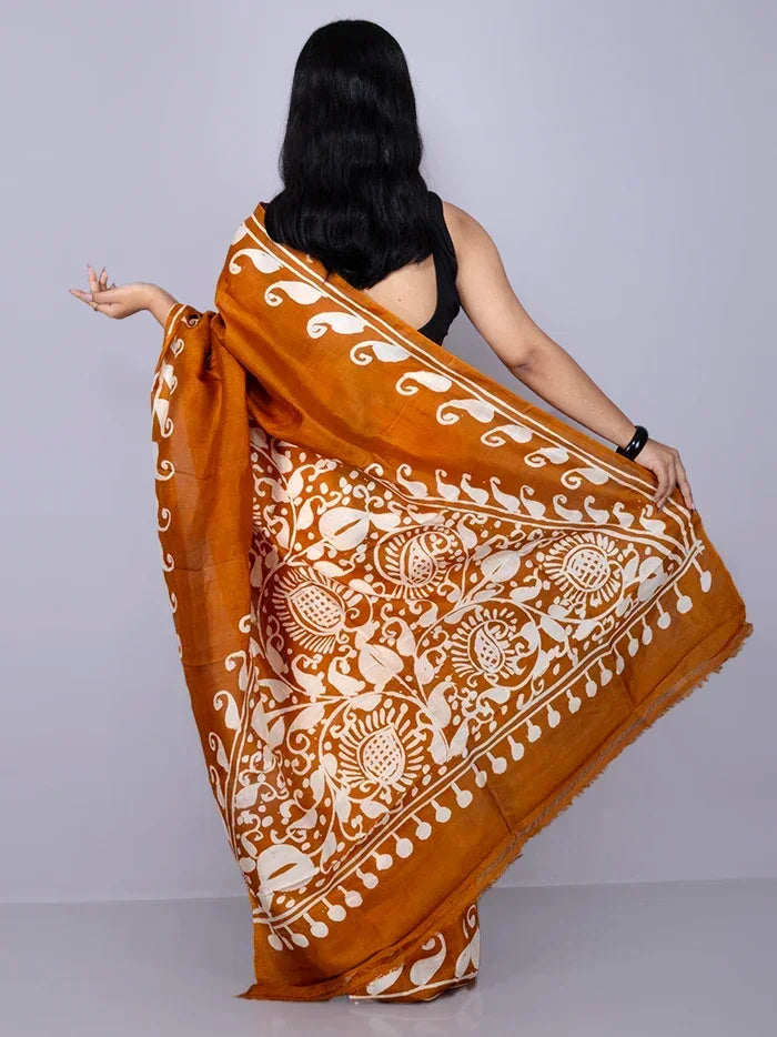 Par Anchal Hand Batik Printed Hand Batik Printed Murshidabad Silk Saree - WeaversIndia