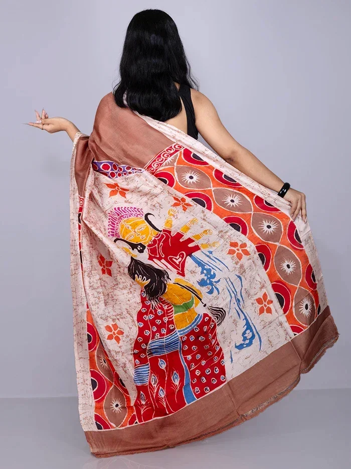Par Anchal Hand Batik Printed Murshidabad Silk Saree - WeaversIndia