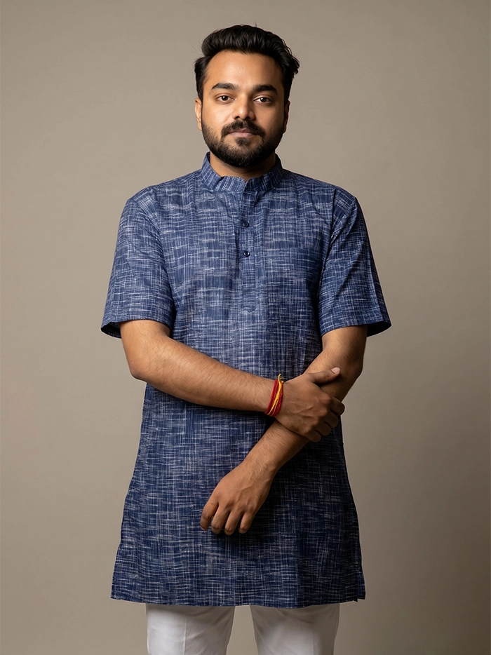 Berkeley Blue Springs Organic Cotton Half Sleeves Men Kurta