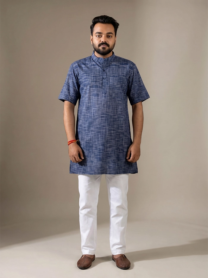 Berkeley Blue Springs Organic Cotton Half Sleeves Men Kurta