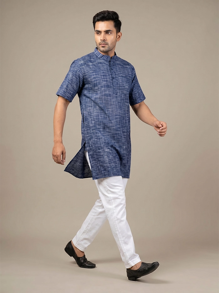 Berkeley Blue Springs Organic Cotton Half Sleeves Men Kurta