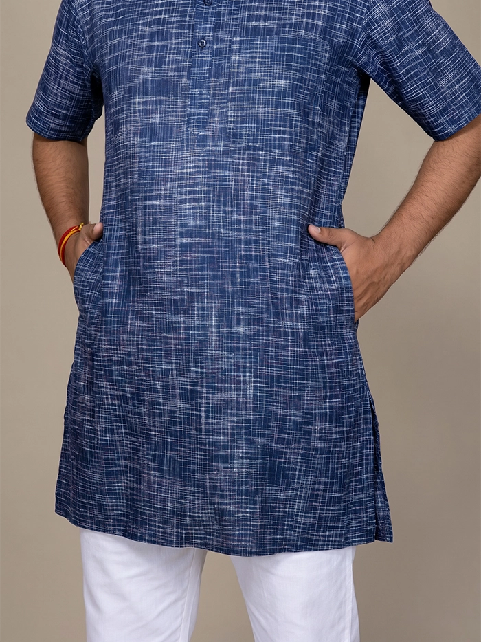 Berkeley Blue Springs Organic Cotton Half Sleeves Men Kurta