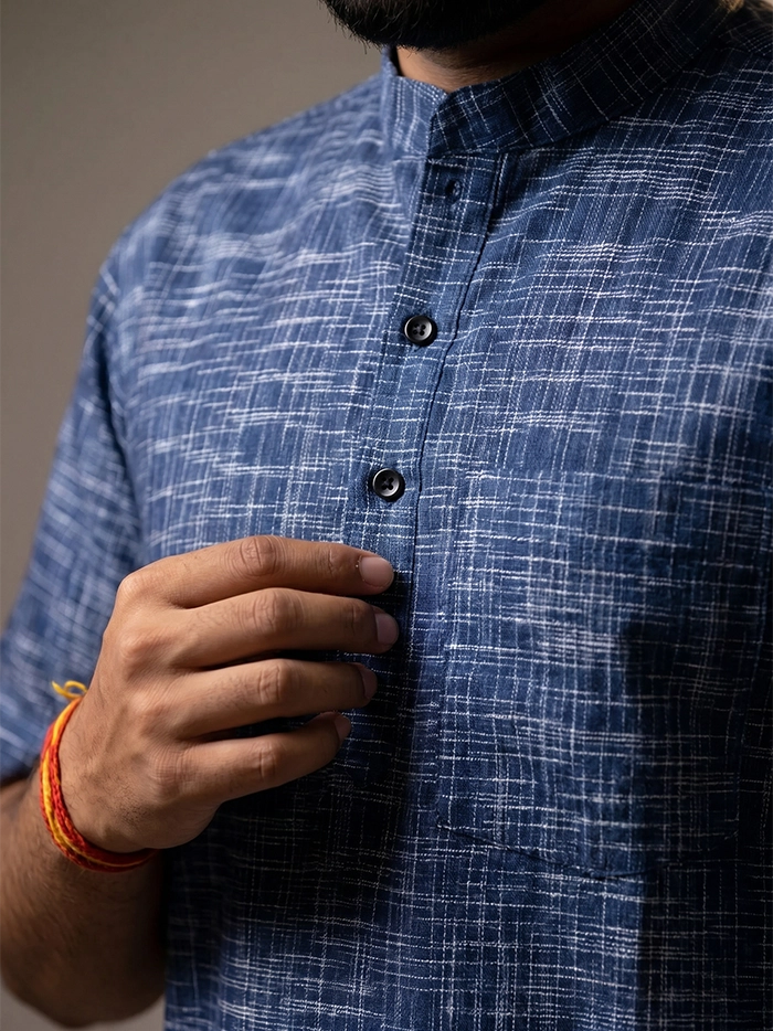 Berkeley Blue Springs Organic Cotton Half Sleeves Men Kurta