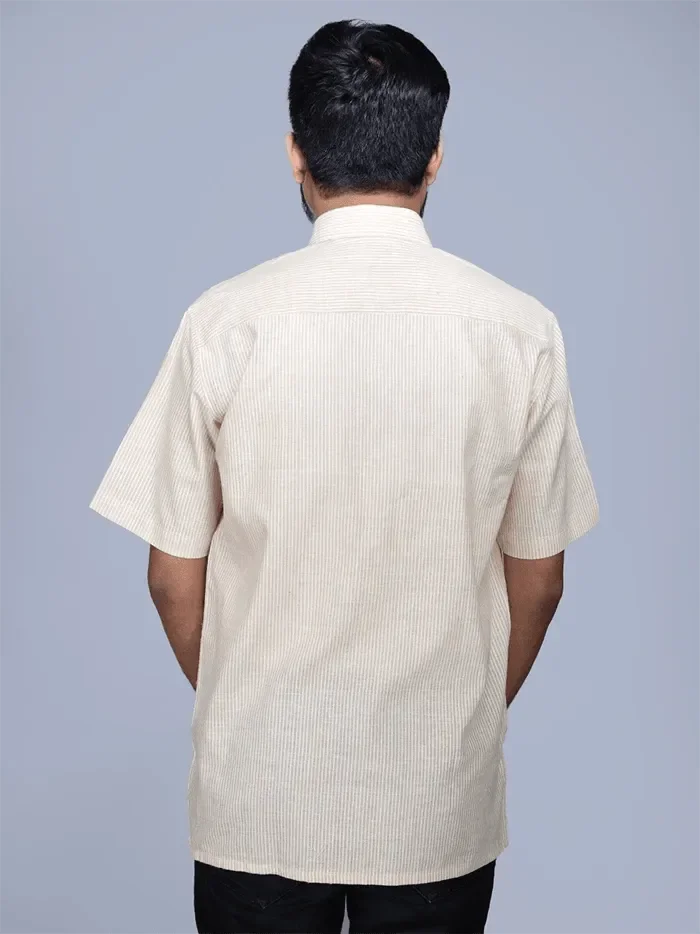 Bisque Handwoven Organic Cotton striped Fitted Men Shirt - WeaversIndia