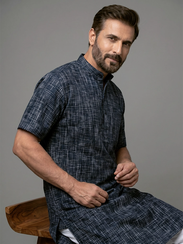 Black Springs Handwoven Organic Cotton Men Kurta