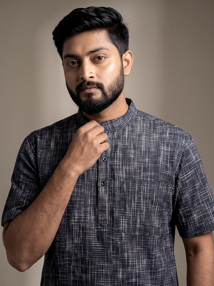 Black Springs Handwoven Organic Cotton Men Kurta