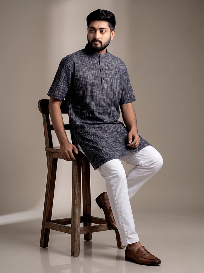 Black Springs Handwoven Organic Cotton Men Kurta