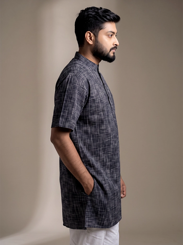 Black Springs Handwoven Organic Cotton Men Kurta