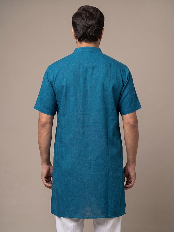 Blue Black Dual Tone Organic Cotton Half Sleeves Men Kurta