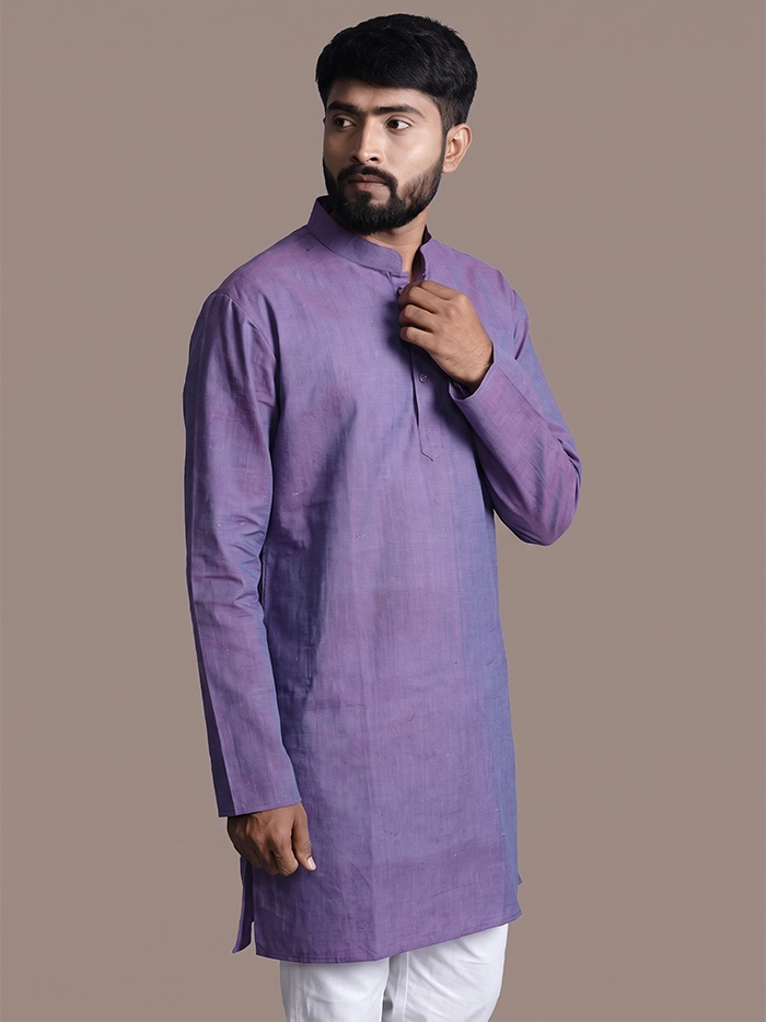 Blue Red Duel Tone Organic Cotton Full Sleeves Men Kurta
