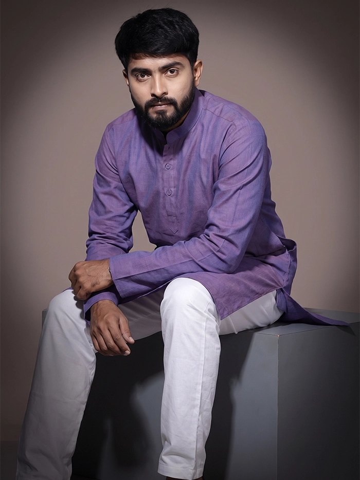 Blue Red Duel Tone Organic Cotton Full Sleeves Men Kurta