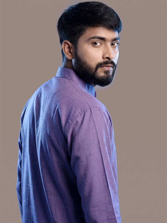 Blue Red Duel Tone Organic Cotton Full Sleeves Men Kurta