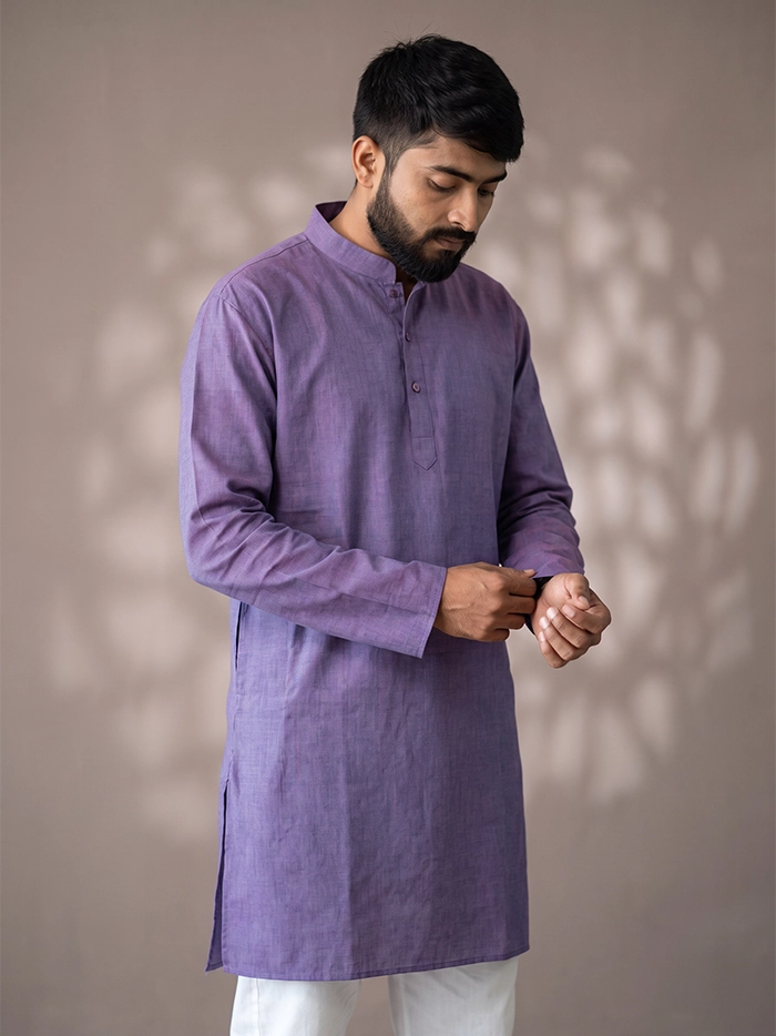 Blue Red Duel Tone Organic Cotton Full Sleeves Men Kurta