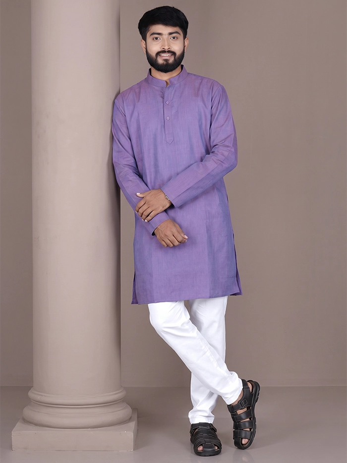 Blue Red Duel Tone Organic Cotton Full Sleeves Men Kurta