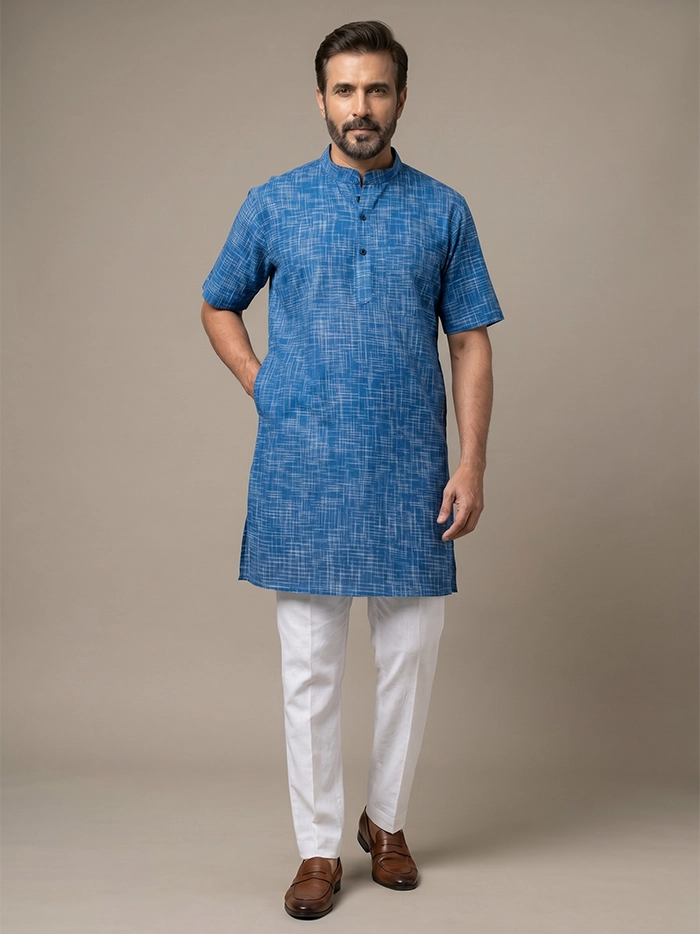 Blue Springs Organic Cotton Half Sleeves Men Kurta