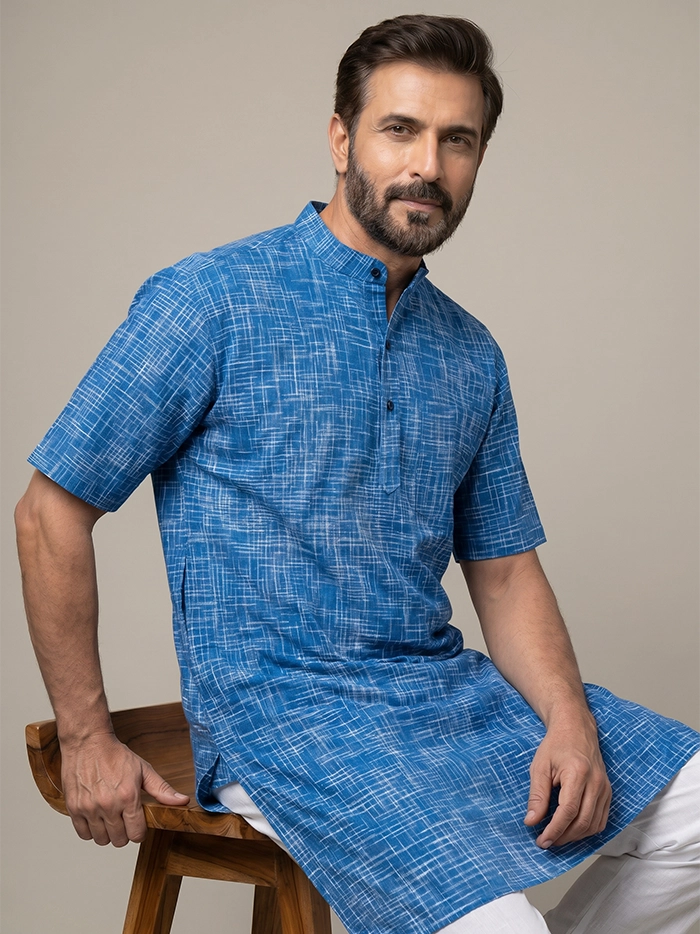 Blue Springs Organic Cotton Half Sleeves Men Kurta