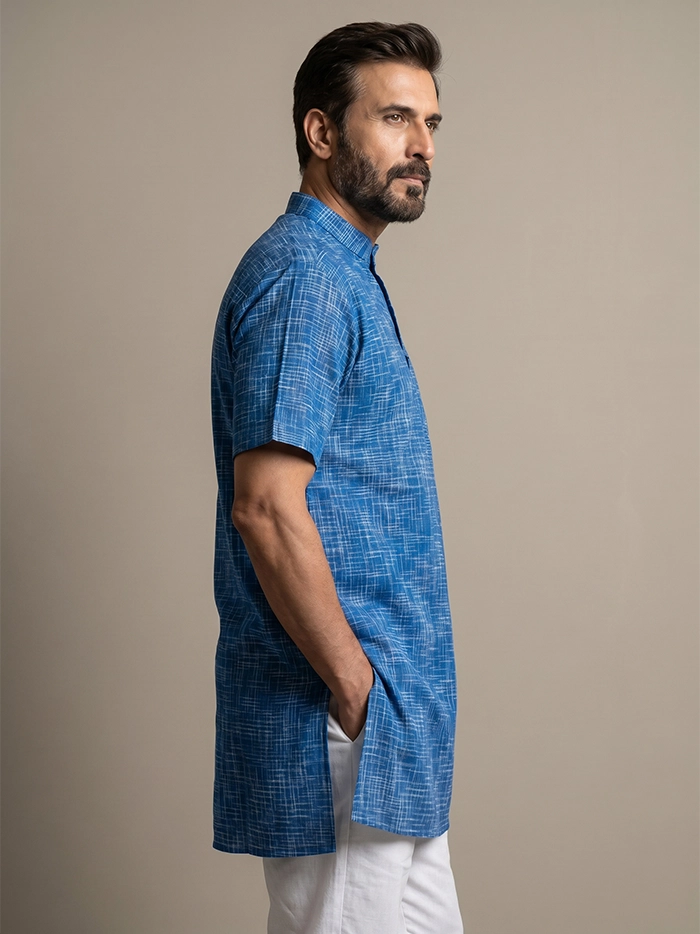 Blue Springs Organic Cotton Half Sleeves Men Kurta