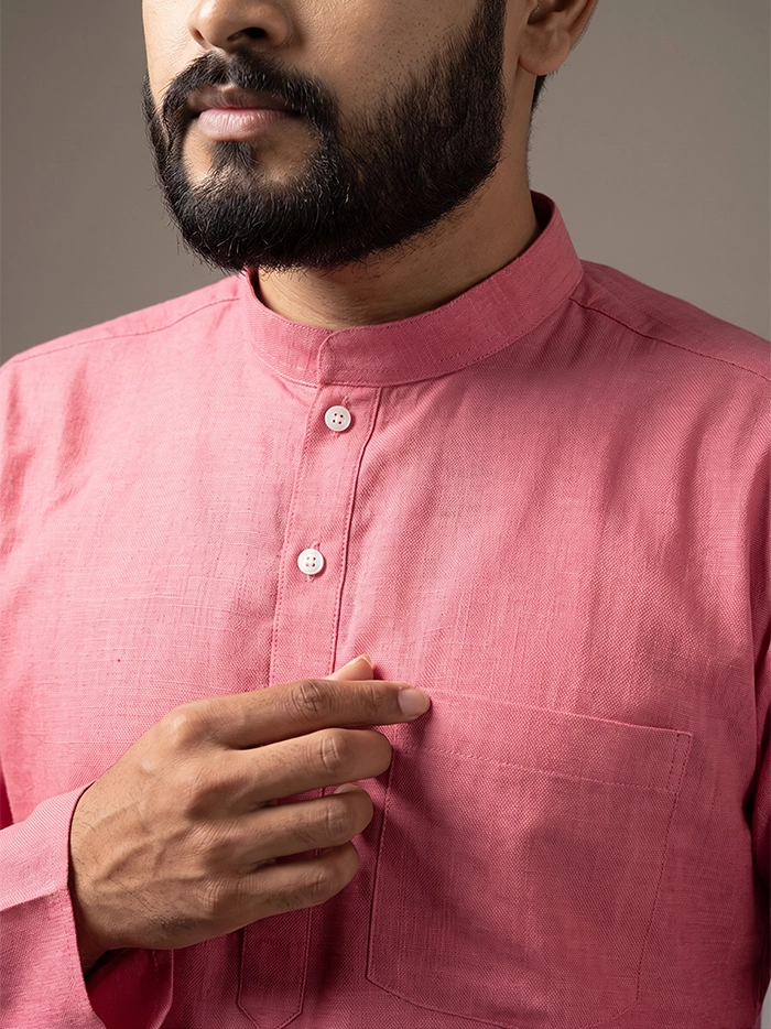 Dusty Pink Handwoven Organic Cotton Full Sleeves Men Kurta