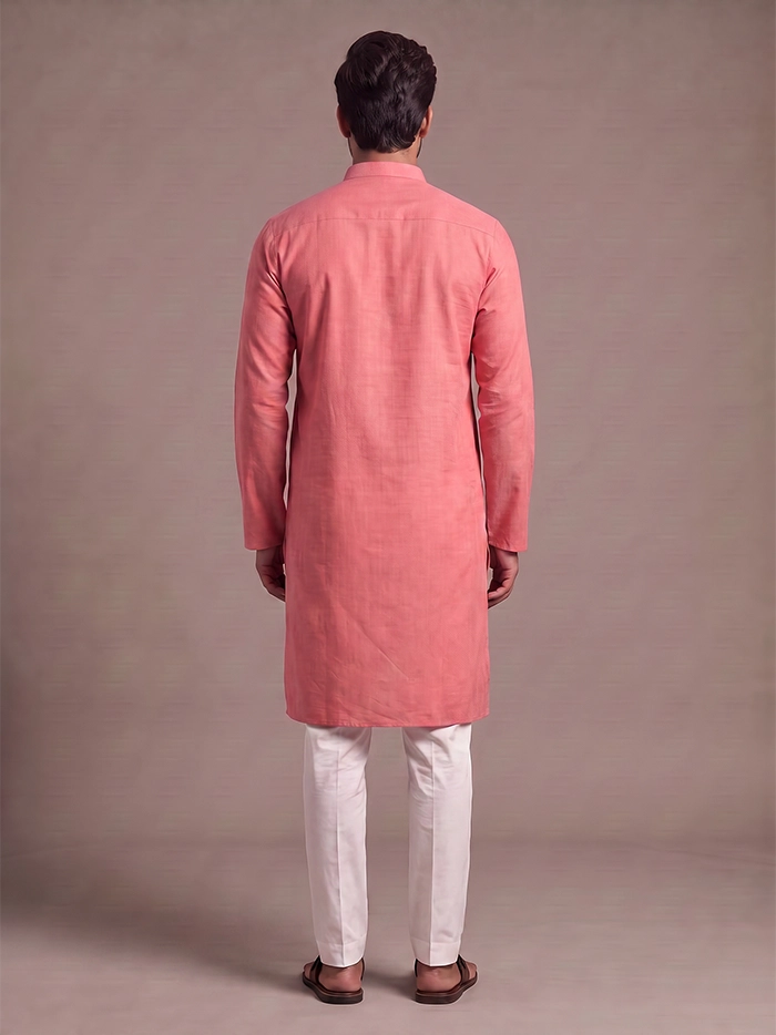 Dusty Pink Handwoven Organic Cotton Full Sleeves Men Kurta
