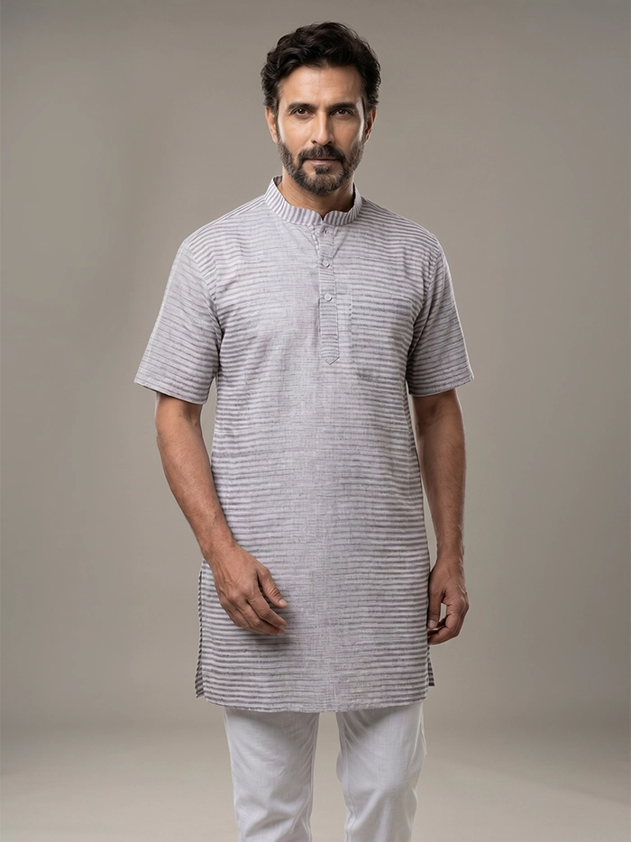 Brown Striped Handwoven Organic Cotton Men Kurta