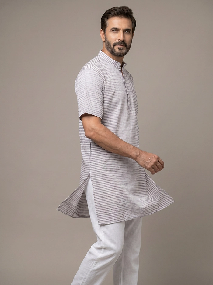 Brown Striped Handwoven Organic Cotton Men Kurta