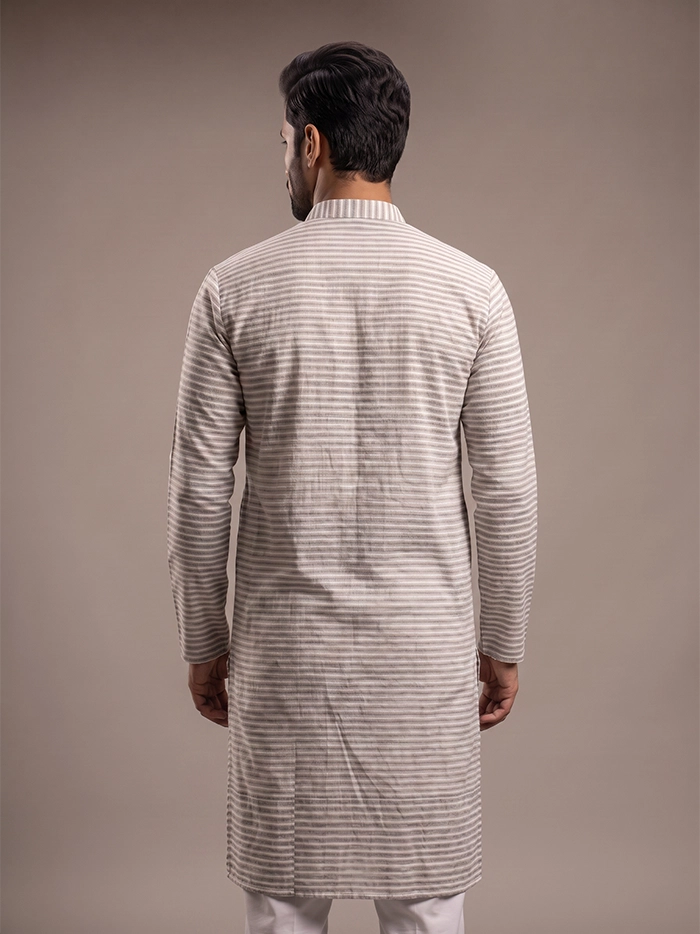 Brown White Striped Organic Cotton Men Kurta