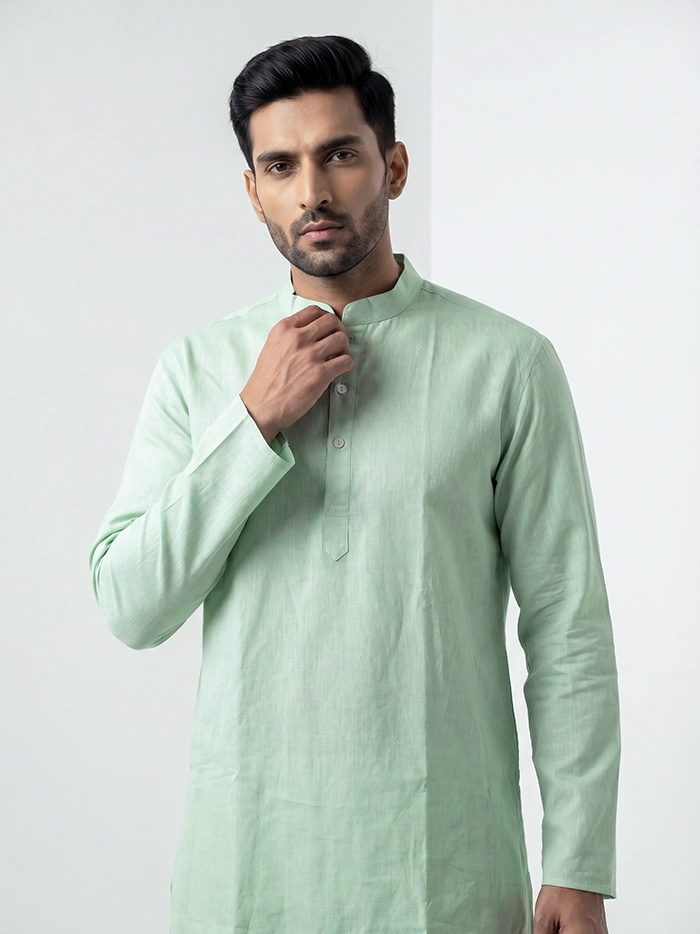 Celadon Solid Handwoven khadi Cotton Men Kurta
